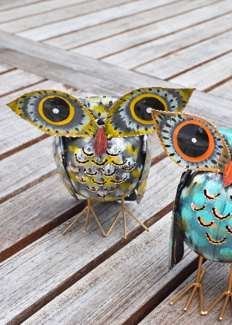 Blue Metal Owl Decoration