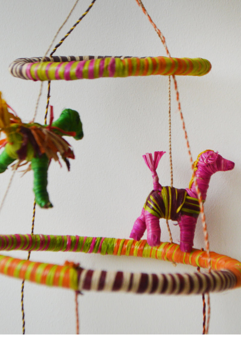 Raffia Animal Mobile