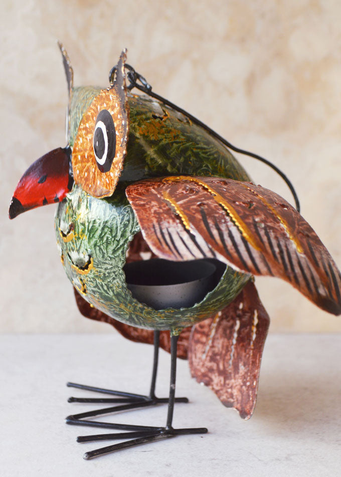 Earthy Owl Tea Light Holder