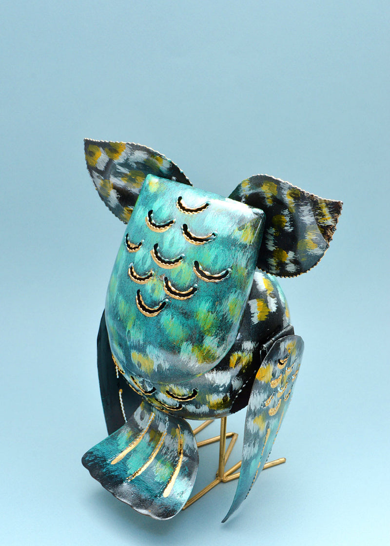 Blue Metal Owl Decoration