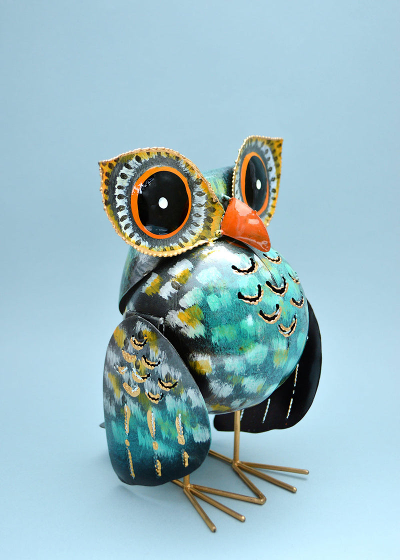 Blue Metal Owl Decoration