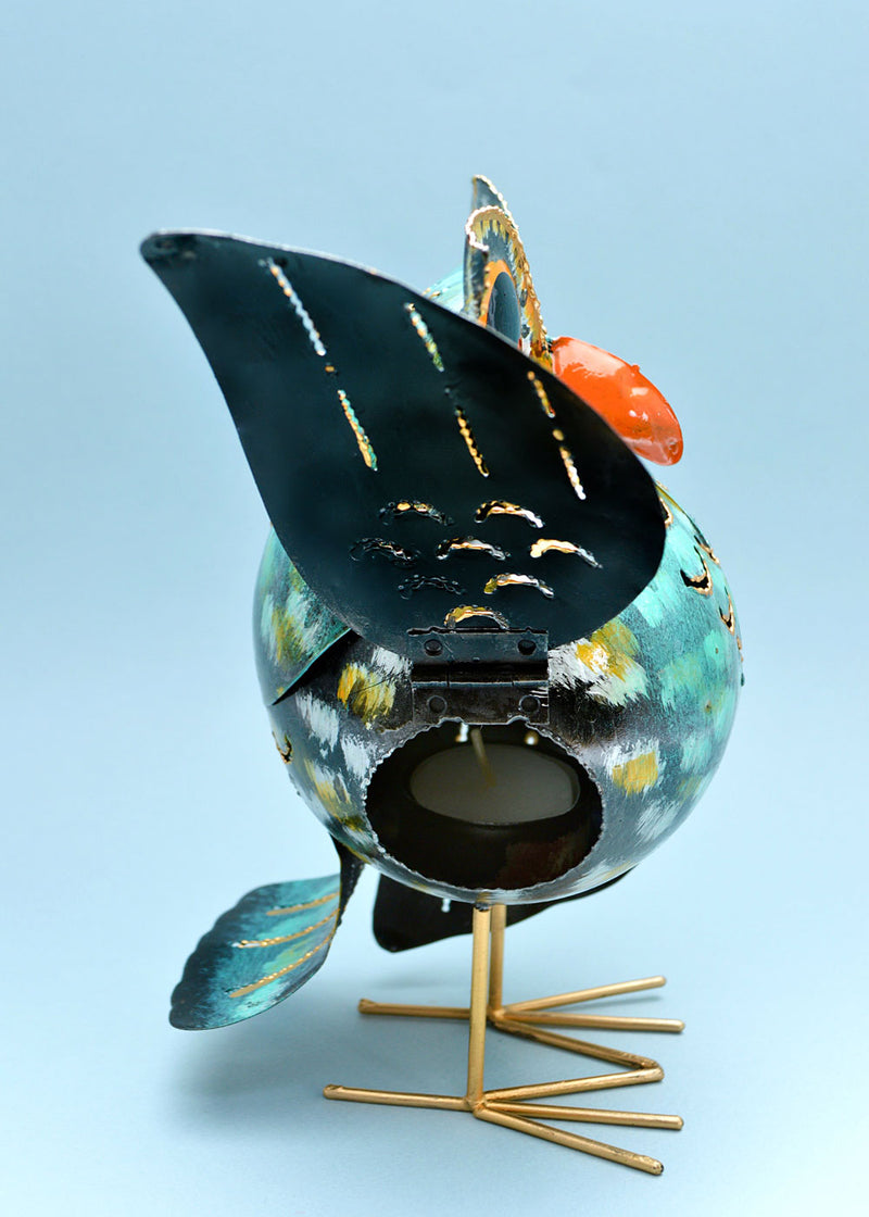 Blue Metal Owl Decoration