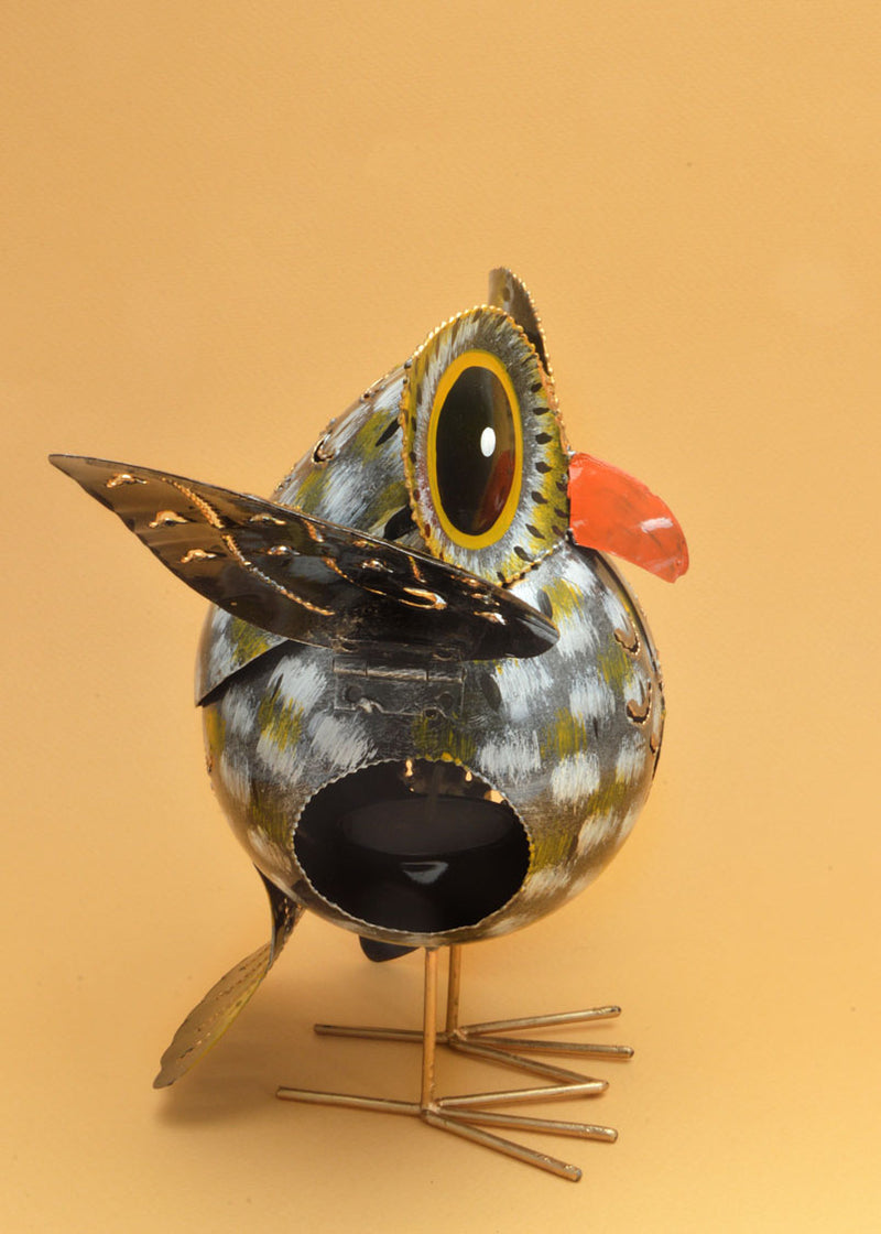 Yellow Metal Owl Decoration