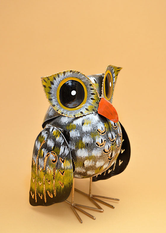 Yellow Metal Owl Decoration