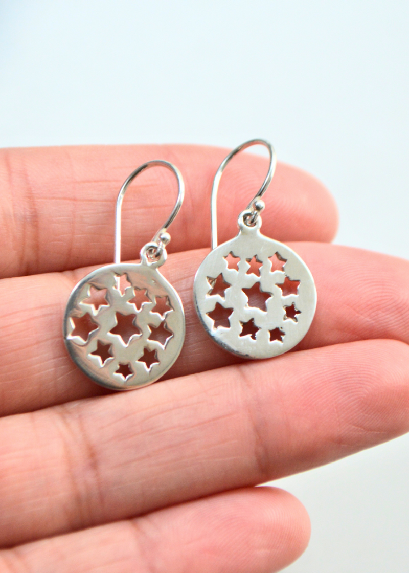 Dangly Disc Earrings With Star Cut Outs