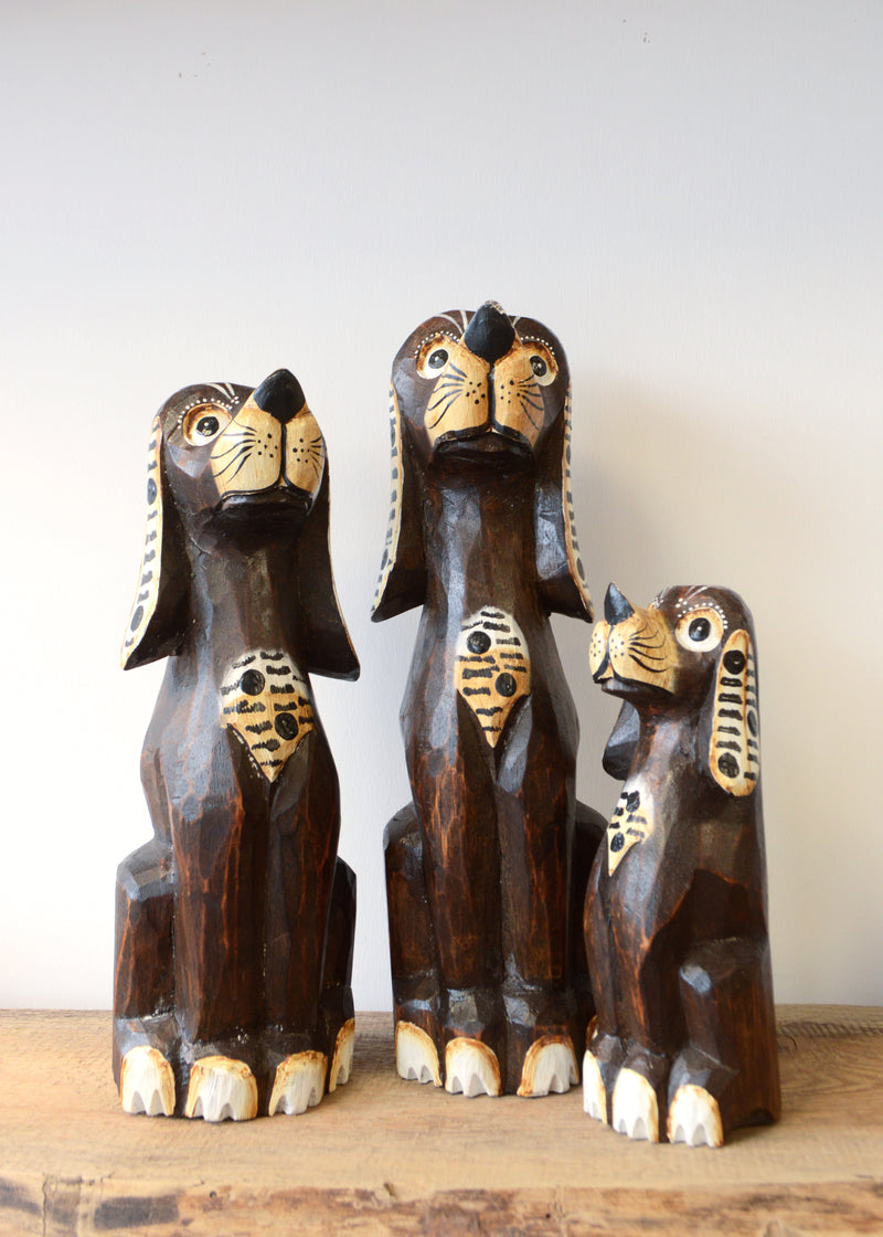 Wooden Dog Carvings - Set of Three