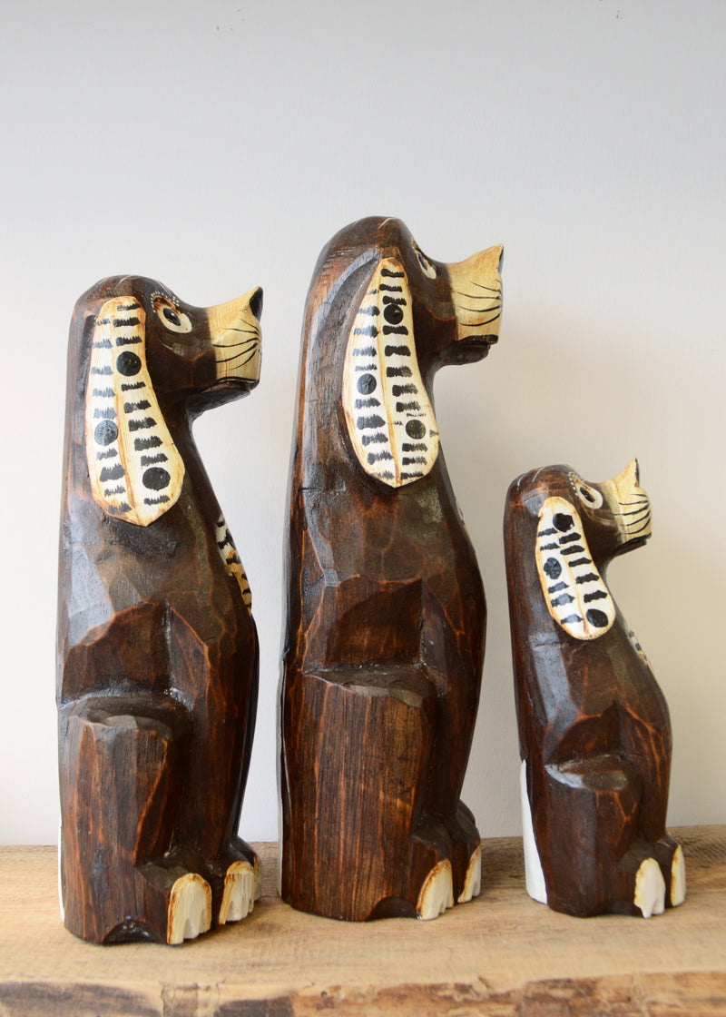 Wooden Dog Carvings - Set of Three