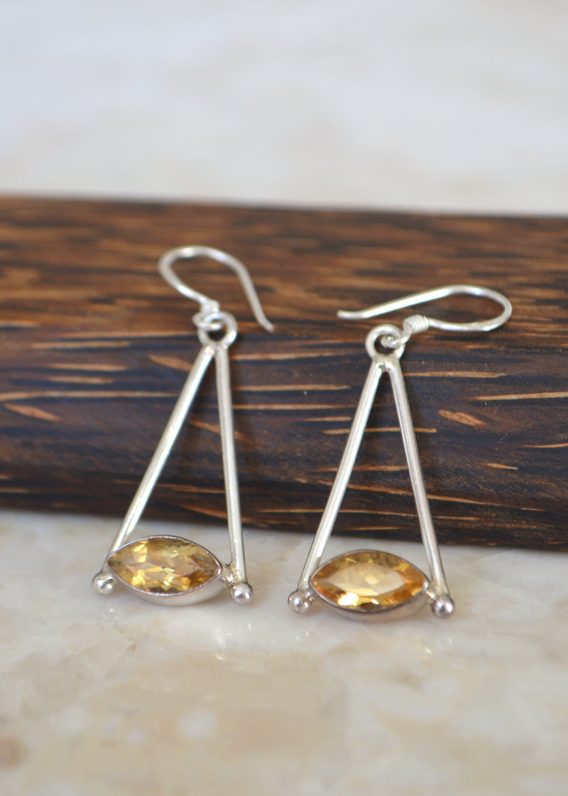 Silver Marquise Citrine Earrings