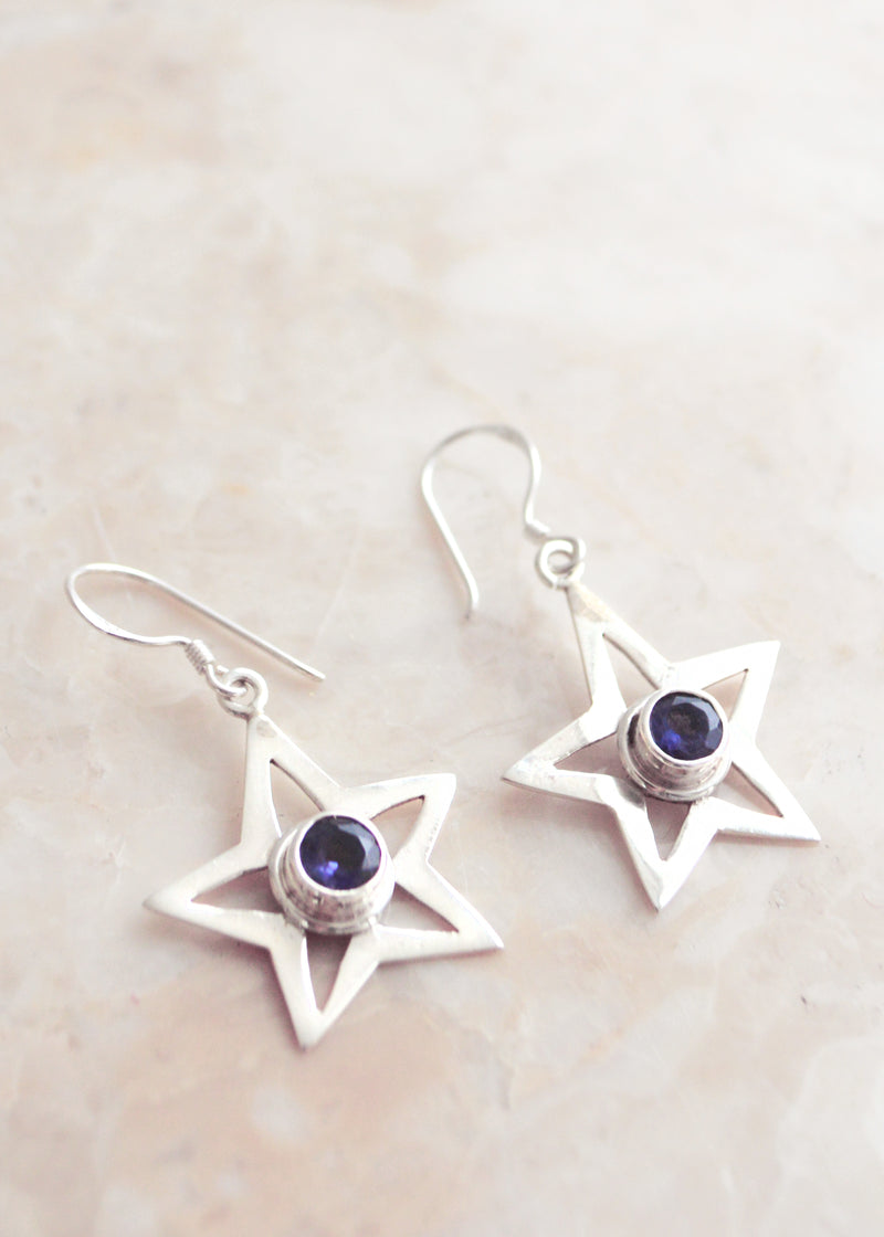 Silver and Iolite Star Earrings