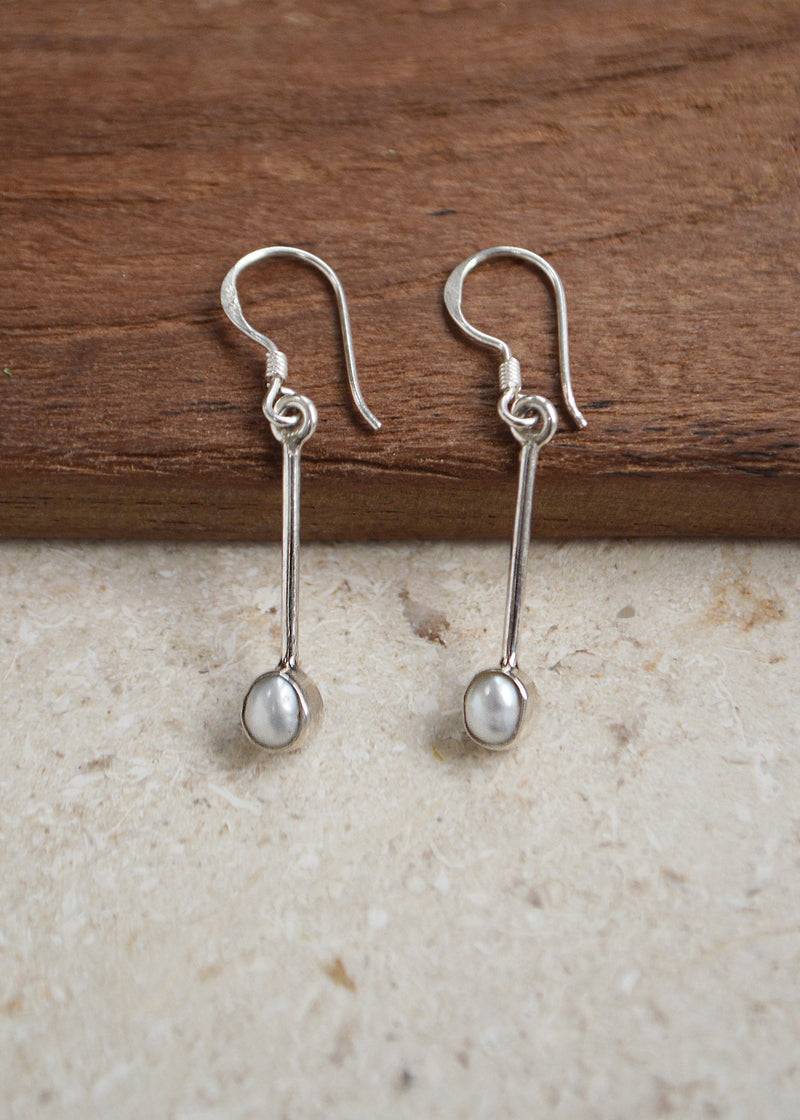 Silver Tiny Pearl Pole Earrings