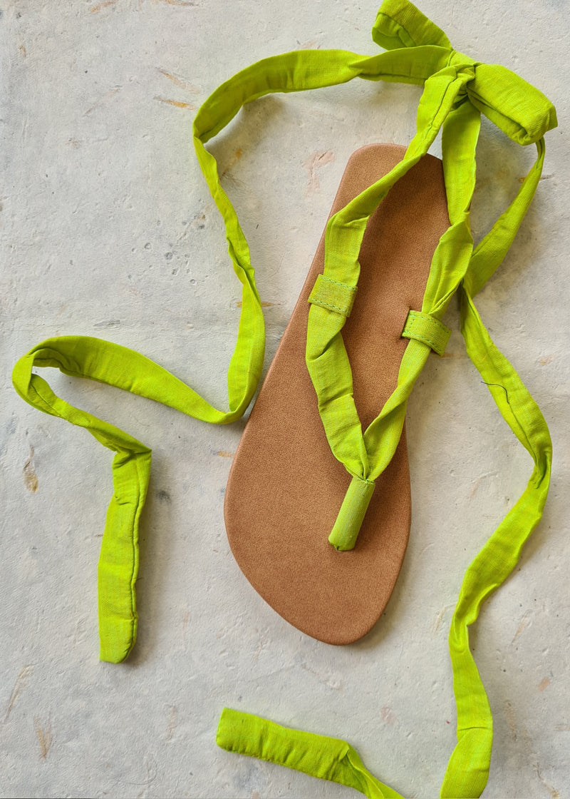 undone handmade lime green lace up sandal