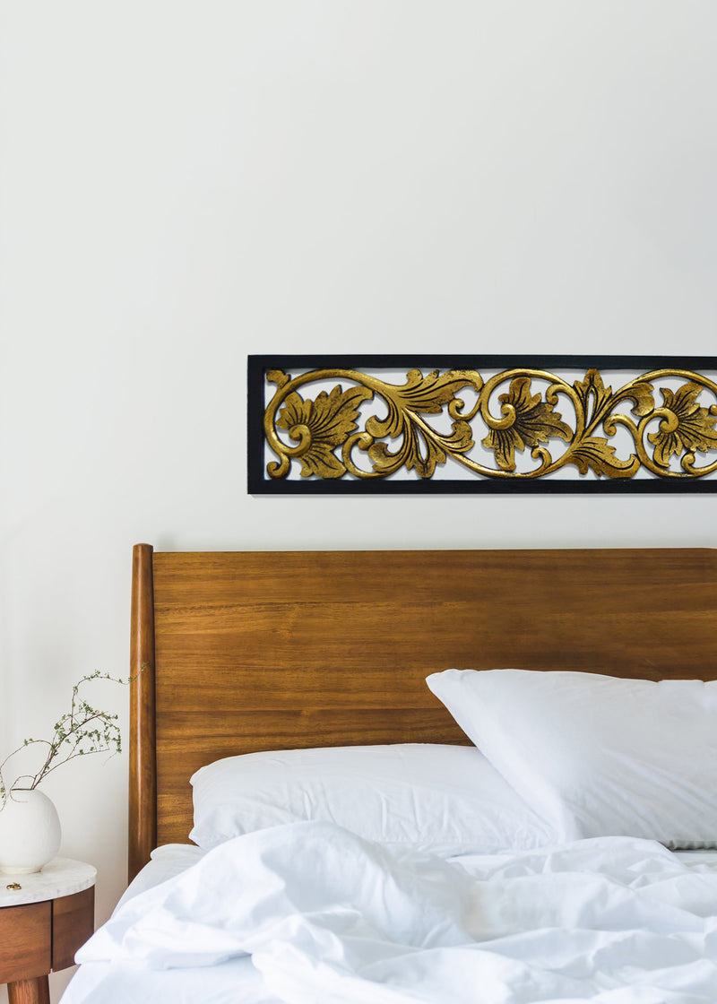 Carved Wooden Black and Gold Long Panel