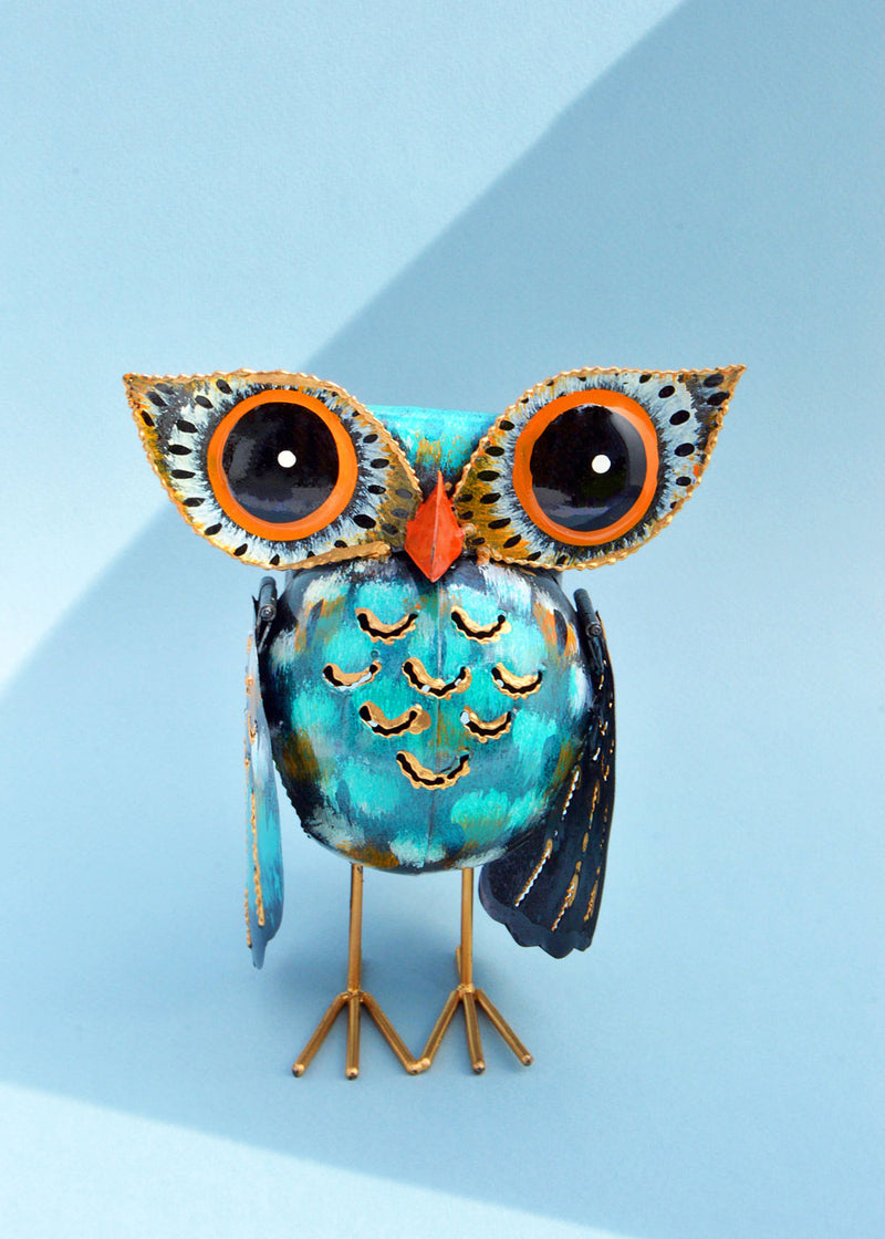 Blue Metal Owl Decoration