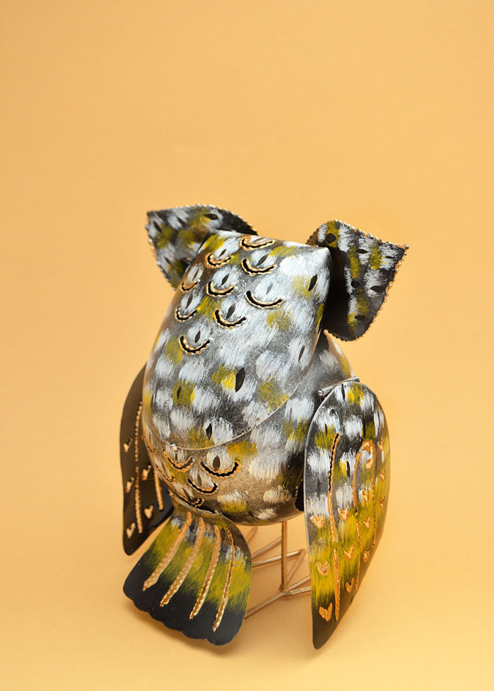 Yellow Metal Owl Decoration