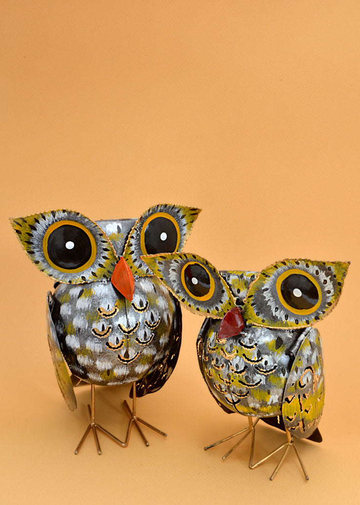 Yellow Metal Owl Decoration